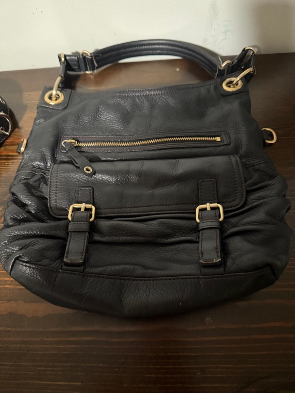 Classic Black Leather Shoulder Bag - Gold Hardware